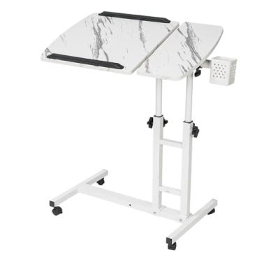 Imagem de Farios Mesa ajustável para laptop com carrinho, estação de trabalho de computador, mesa lateral de cama, mesa inclinável e mouse pad para laptop - mármore branco