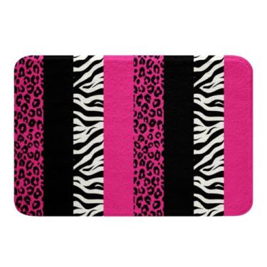 Imagem de jejeloiu Tapetes de banheiro rosa preto 40,6 cm x 61 cm tapetes de banho leopardo para crianças adolescentes adultos guepardo acessórios de banheiro animais safári zebra tapetes decoração de quarto
