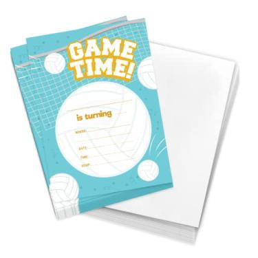 Imagem de Cartões de convite de voleibol 1 feliz aniversário (10 unidades) com envelopes meninos meninas festa infantil (10 unidades)