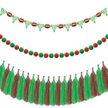 Imagem de Hahafelt 3 peças de banners de futebol futebol decorações de festa de aniversário tema esportivo faixa de feltro bola borla guirlanda enfeites pendurados para lembrancinhas de festa de futebol