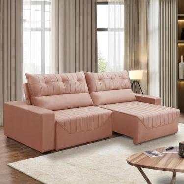 Imagem de Sofá Retrátil e Reclinável 5 Lugares 3,00m Antonella Veludo Rosê Adona