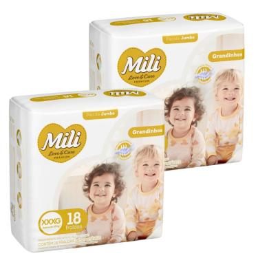 Imagem de Fralda Descartável Mili Love & Care 2 Pacotes Com 18 (Total: 36 Fraldas) XXXG - Grandinho