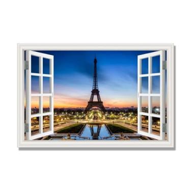 Imagem de Janela de arte de parede com impressão em tela. Vista de janela falsa. Impressão de imagem natural em tela. Arte de cenário para decoração de sala de estar. (Vista da Torre Eiffel de Paris 18). 50 x