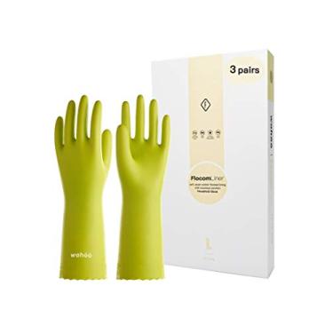 Imagem de LANON 3 Pairs wahoo Skin-Friendly Cleaning Gloves, Dishwashing Kitchen Gloves with Cotton Flocked Liner, Reusable, Non-Slip, Bud Tender, Large