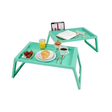 Imagem de Dial Industries Bandeja de colo, cama ou sofá, mesa de café da manhã na cama com pernas dobráveis, verde, pacote com 2