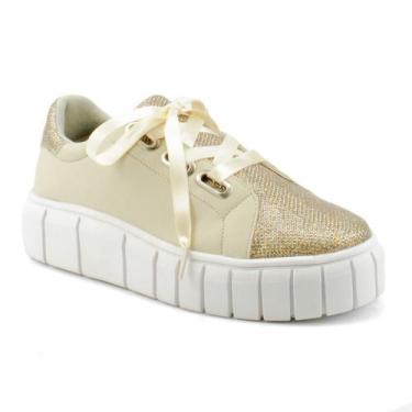 Imagem de Tenis Feminino Plataforma Casual Blogueira Sola Alta Sneaker, Marfim, 