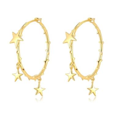 Imagem de STAYLOVE Brincos de argola com estrela pequena para mulheres, prata esterlina 925, banhado a ouro 14K, leve, mini spike, brincos de argola fina, medium size, Prata esterlina, Sem pedra preciosa