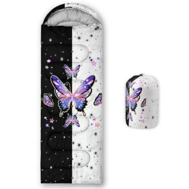 Imagem de Smell Sunshine Saco de dormir infantil para meninos e meninas, estampa de borboleta colorida, leve, quente, portátil, uso interno, impermeável, resistente ao clima frio, saco de dormir para