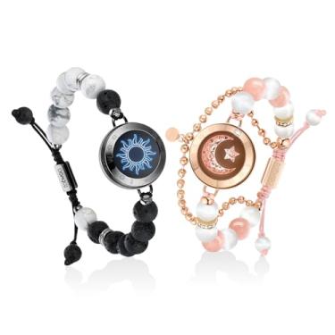Imagem de TOTWOO Pulseiras de toque de longa distância para casais, iluminação inteligente e vibração para casais amorosos, pulseira de pedra de cura | Presentes de relacionamento de longa distância para