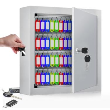 Imagem de Nebakne Armário de chave branco com 100 chaves, caixa antifurto com etiquetas de chave, organizador de chaves ajustável, cofre de parede para carro, escritório, casa, garagem, aluguel de negócios