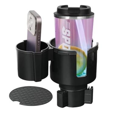 Imagem de JINKEY Expansor de suporte de copo 2 em 1, extensor de porta-copos extra com inserção de copo de carro ajustável para assento dianteiro do carro para Yeti, Hydroflask e outras garrafas de água e