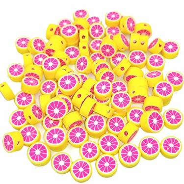 Imagem de MSCFTFB 200 peças de pingentes de frutas de 6 mm com furos, espaçador de argila de polímero, contas de fundo plano com fatias grossas para fazer bijuterias e acessórios de chaveiro, Plástico Resina
