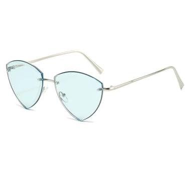 Imagem de Óculos de sol vintage sem aro, feminino e masculino, luxuoso, sem armação, estilo olho de gato, UV400 (prata-azul)