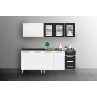 Imagem de Cozinha Completa Evidence 4 Peças (2Aéreos+2Balcões) C4P46 Branco/Preto - Bertolini
