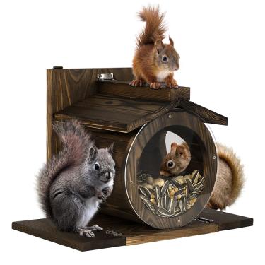 Imagem de Okydoky Alimentador de esquilo, alimentador de esquilo para fora, alimentador de esquilo de madeira durável com telhado aberto, barra de nozes para milho, amendoim, sementes de girassol NO.SSWSQ02