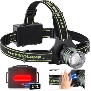 Imagem de Lanterna de cabeça de caça recarregável de LED 2000 lúmens altos, 60 horas de longa duração com zoom e 10 modos e IPX7 à prova d'água e ajustável a 90°, farol super brilhante para testa, ao ar livre