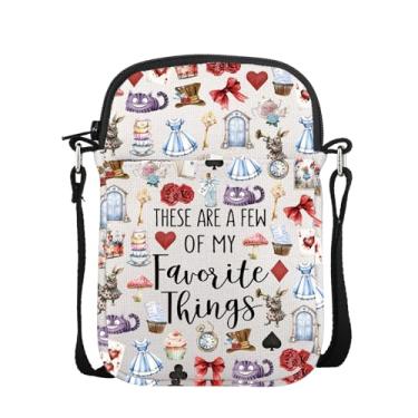 Imagem de POFULL Presente inspirado em princesas de desenho animado presente para amantes de contos de fadas These Are A Few Of My Favorite Things Bolsa transversal, Coelho gato favorito, 0
