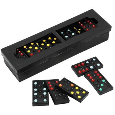 Imagem de Dominó Clássico com 28 Peças, Plástico, Pontos Coloridos, Estojo com Tampa Vazada, 4,5 x 2 cm