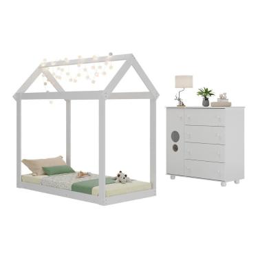 Imagem de Cama Infantil Montessoriana Com Colchão Incluso E Cômoda Pimpolho Multimóveis Mx4282 Branco