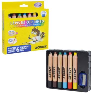 Imagem de Lápis De Cor Jumbo Super Mina 11mm Acrilex - 6 Cores