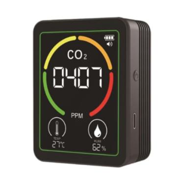 Imagem de Xgdsnly Medidor de qualidade do ar, analisador de ar profissional digital, recarregável por USB, medidor de umidade em tempo real para casa, carros, cozinha, Preto