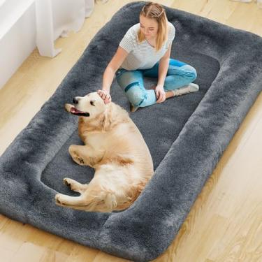 Imagem de YEFU Cama para cães humanos, cama para cães adultos, tamanho humano com capa lavável e parte inferior antiderrapante, cama de cachorro gigante para humanos para soneca e chão, cinza escuro