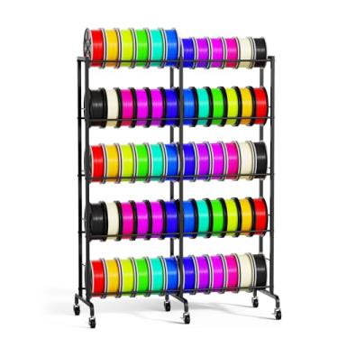Imagem de Rack de armazenamento de filamento de impressora 3D de 5 níveis, prateleira de filamento de metal resistente com rodas e almofadas ajustáveis, suporte organizado de carretel para acessórios de