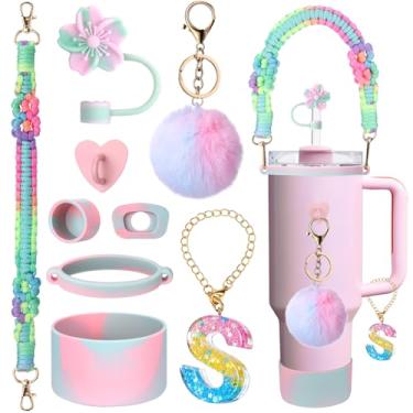 Imagem de Mity rain 9 Peças De Acessórios Para Copos Stanley 30 Oz, 40 Oz E 20 Com Alça - Inclui Colorida Garrafa Água, Tampa Canudo, Antiderramamento, Pingentes Iniciais, Bota, Decoração Pompom