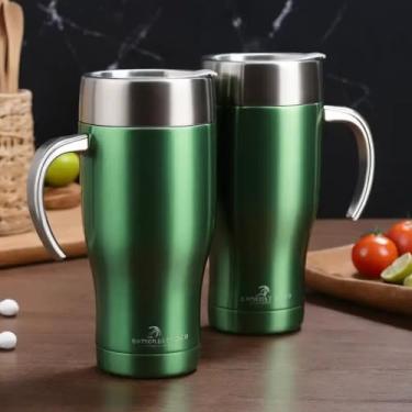Imagem de Caneca Térmica Parede Dupla em Aço Inox Verde 550ml com Tampa Flip - Estilo Esportivo