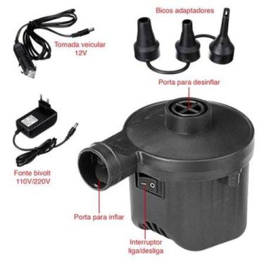 Imagem de nflador elétrico infla e desinfla com carregador bivolt + 3 bicos - bo