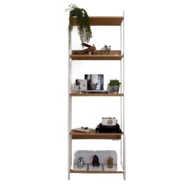 Imagem de Estante Organizadora Multiuso com Mini Estante para Livros e Livreiro de Aço - Estante para Ambientes Elegantes(Branco com amadeirado)