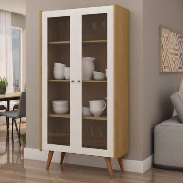Imagem de Cristaleira 2 Portas de Vidro com Pés de Madeira Maciça 100% MDF 0576 