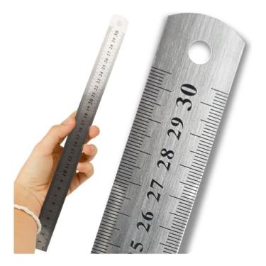 Imagem de Kit Com 10 Régua Aço Inox 30 Cm 12 Pol. Patchwork Scrapbook Milímetros E Polegadas 300mm Artesanato Para Desenho Escola Artesanato Patch Projetista Costureira Desenhista Cor Prateado