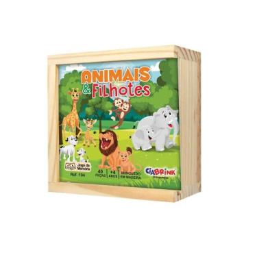 Imagem de Jogo da Memória Animais e Filhotes Caixa em Madeira - Ciabrink