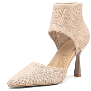 Imagem de NEWBELLA Cosy Sandália feminina elástica de salto alto com bico fino e ajuste semelhante a uma meia, botas sociais elásticas para verão, festa e noite, Damasco, 40