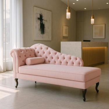 Imagem de Chaise Recamier 150 cmEm Veludo Pés Luis XV Capitonê de luxo - Divani,