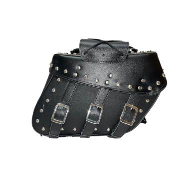 Imagem de IND STURGIS LLC Bolsas de couro para selim de motocicleta para softails Sportsters e Choppers Bolsas de bagagem para motocicleta com tachas