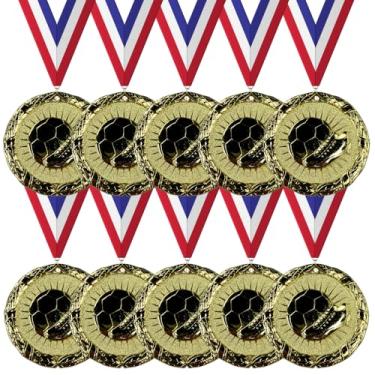 Imagem de Medalhas de Futebol de Ouro Troféu Campeão Prêmio Participante Prêmio com Fitas de Pescoço (pacote com 10) Troféus Prêmio Prêmio Presente Reconhecimento Festa