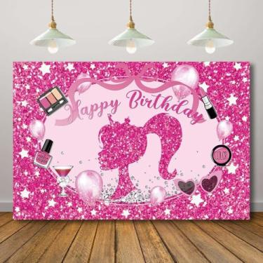 Imagem de Rcoaror Pano de fundo rosa choque princesa feliz aniversário maquiagem meninas festa fundo para fotografia adolescentes bolo mesa menina mulheres decoração de spa doce fada aniversário coroa foto real