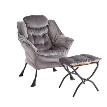 Imagem de GarveeHome Cadeira preguiçosa com otomano, cadeira moderna para sala de estar, poltrona de sofá de lazer com apoio para os pés, poltrona de leitura com bolso lateral para sala de estar, quarto