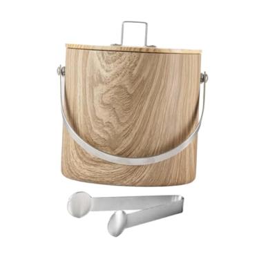 Imagem de ＫＬＫＣＭＳ Balde de gelo para bebidas com tampa e pinça, 3 L Grão de Madeira