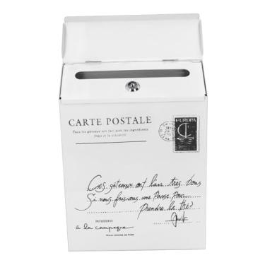 Imagem de Greensen Caixa de Correio de Ferro Montada na Parede, Caixa Postal Com Chave e Design Rústico, Resistente às Intempéries, Caixa de Sugestões de (Pequenas letras em bege)