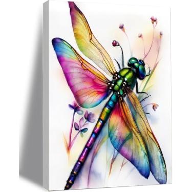 Imagem de Frimeeme Arte de parede de libélula - Impressão de insetos em aquarela de 30 x 40 cm, pintura floral de borboleta e flor, decoração de banheiro/sala de estar/quarto, presente exclusivo de inauguração