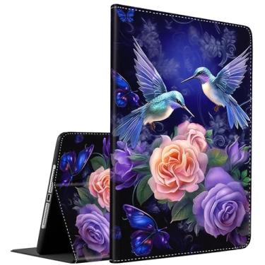 Imagem de Capa para Samsung Galaxy Tab S10 Plus 2024/ S9 Plus / S9 FE Plus 5G 12,4 polegadas 2023, suporte inteligente multi-ângulo, hibernar/despertar automático para tablet S10+/S9+/S9 FE+, beija-flor e flor