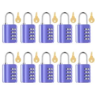 Imagem de Kenning Cadeado de combinação de 10 peças, cadeado de combinação de 4 dígitos com chaveiros, trava de segurança redefinível, à prova d'água, para escola, esportes, academia, armário, caixa de cerca de