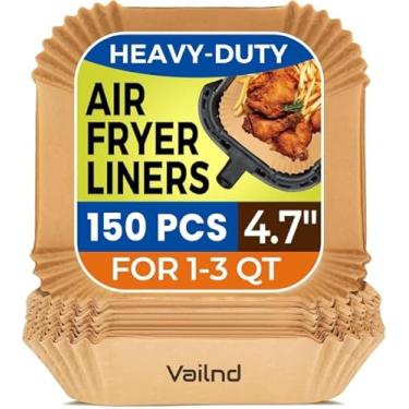 Imagem de Forros de fritadeira a ar pequenos descartáveis, papel manteiga de 2 litros para fritadeira a ar COSORI 2,1 Qt, 150 peças, folhas de papel quadrado de 12 cm para mini cesta de airfryer