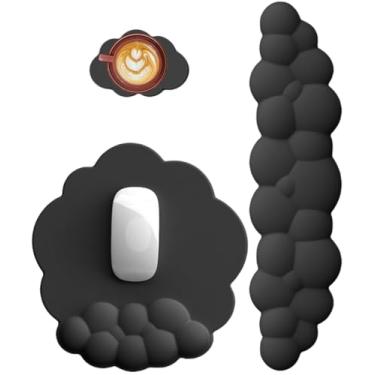 Imagem de LetGoShop Conjunto de descanso de pulso de teclado para computador, mouse pad fofo em forma de nuvem com suporte de pulso para jogos, descanso de braço ergonômico para laptop em casa e escritório