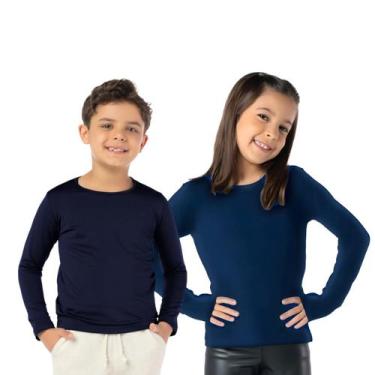 Imagem de Blusa Infantil Térmica Inverno Menina Quente Básica Marinho - VRASALON