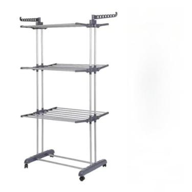 Imagem de Varal De Chão De Roupas 3 Andares Dobrável Grande 4 Rodas，Adequado para varanda doméstica, interior, pode secar roupas, lençóis e outros tecidos.170cm×76cm×64cm.varal de chão；varal(Cinza)