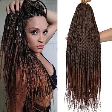 Imagem de Box Braid Crochet Hair T30 Ombre Brown Pre Looped Crochet Tranças 50 polegadas 1B/76 cm Caixa de crochê macia pré-enrolada tamanho médio cabelo de crochê para meninas negras (T30, caixa de 50,8 cm